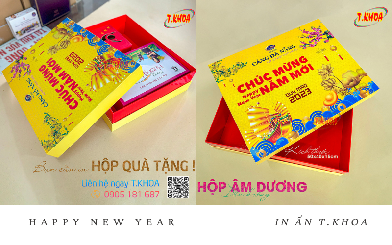Vỏ hộp quà tết âm dương được làm bằng chất liệu bìa cứng