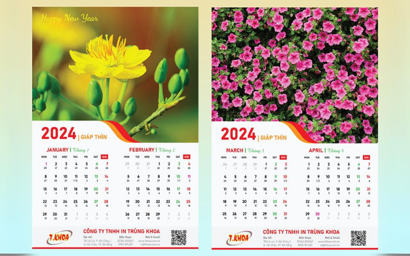 Mẫu lịch treo tường 2024 tại T.Khoa