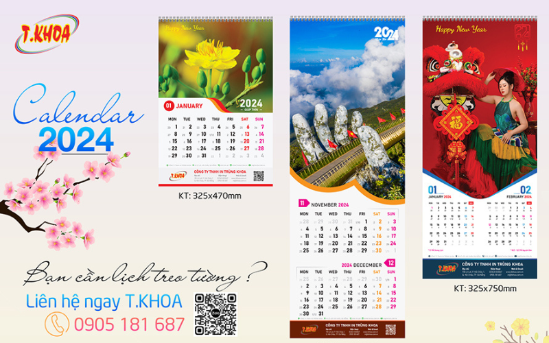 Mẫu lịch treo tường 2024 tại T.Khoa