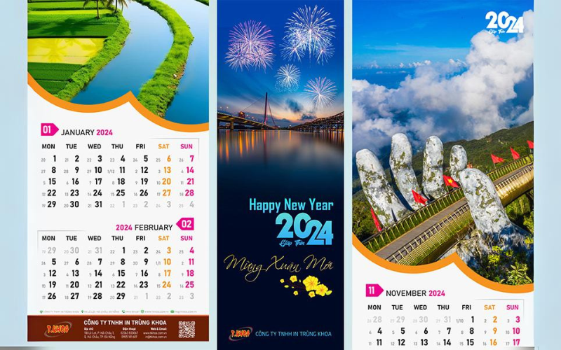 Mẫu lịch treo tường 2024 tại T.Khoa